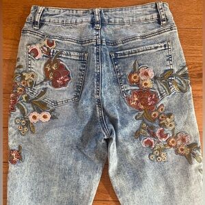Hippie Laundry Embroidered Floral Jeans High Rise Skinny Boho Size 29